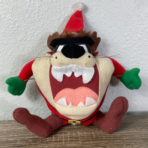 Vintage 1997 Looney Tunes Taz‎ Santa Plush Doll Christmas Decor Warner Bros 7 in - Picture 7 of 13